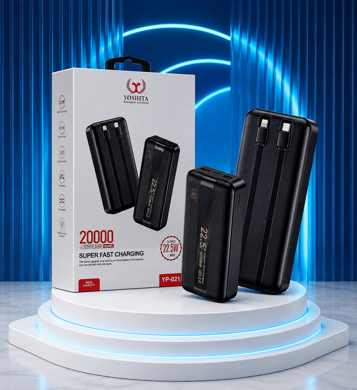 پاوربانک ۲۰۰۰۰ میلی‌آمپر یوشیتا مدل YP-021 با شارژ سریع ۲۲.۵ وات
